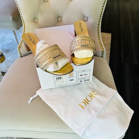 DIOR Dway Heeled SlideGold-Tone with Metallic Thread Strass 62k gold siz… - Picture 5 of 14